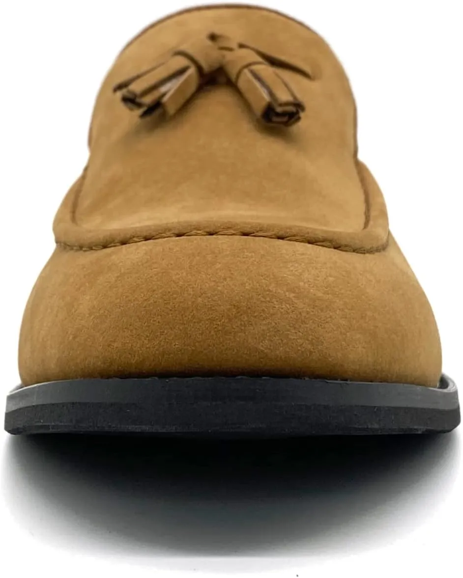 CMM Men's Suede Slippers Loafers Dress Shoes with Tassel Flats Slip-on Prom Loafer