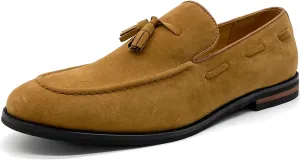 CMM Men's Suede Slippers Loafers Dress Shoes with Tassel Flats Slip-on Prom Loafer