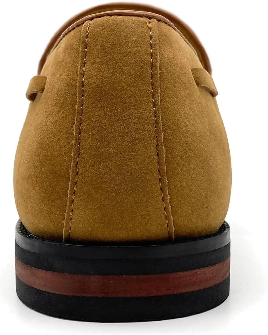 CMM Men's Suede Slippers Loafers Dress Shoes with Tassel Flats Slip-on Prom Loafer