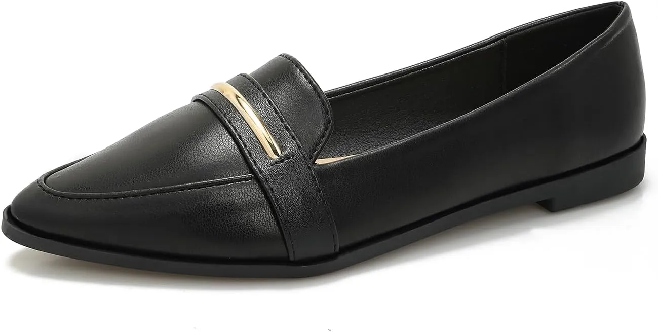 Comfortable Leather Suede Slip On Loafer Flats for Women Casual Work Flat Shoes Women's Pointed Toe Penny Loafers Office Driving Ballet Flats