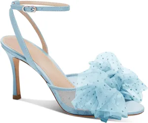 Coutgo Womens Bow Tie Heels Sandals Slingback Peep Toe Wedding Heels Mesh High Stiletto Heel Summer Cute Wedding Bridal Shoes