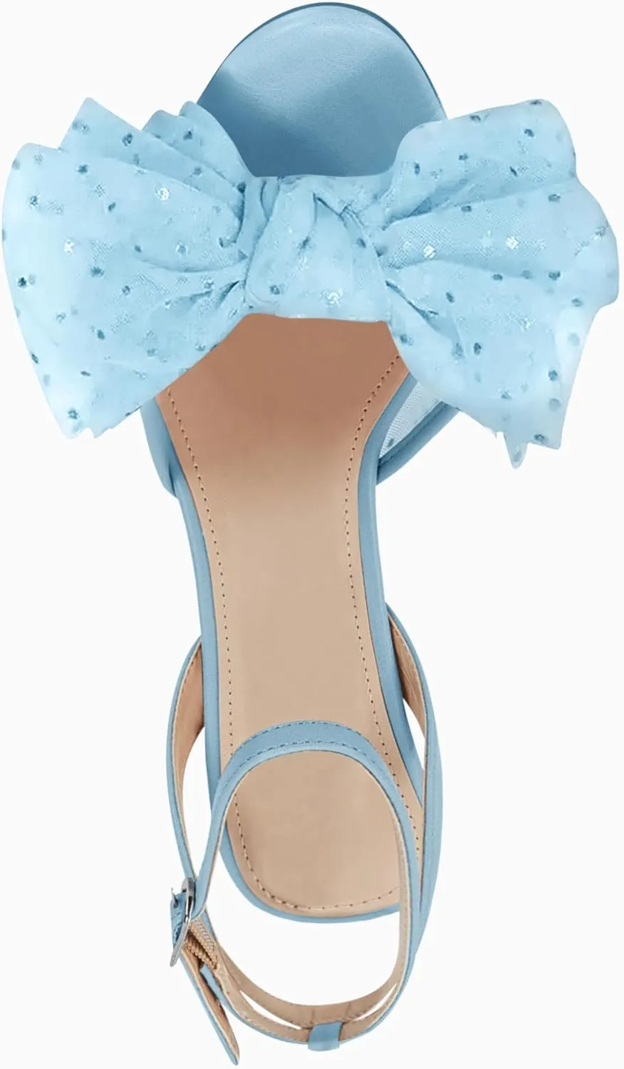 Coutgo Womens Bow Tie Heels Sandals Slingback Peep Toe Wedding Heels Mesh High Stiletto Heel Summer Cute Wedding Bridal Shoes
