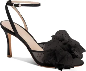 Coutgo Womens Bow Tie Heels Sandals Slingback Peep Toe Wedding Heels Mesh High Stiletto Heel Summer Cute Wedding Bridal Shoes