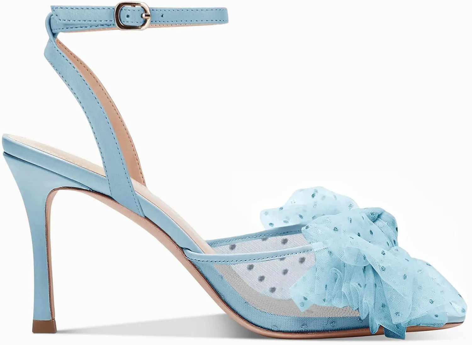 Coutgo Womens Bow Tie Heels Sandals Slingback Peep Toe Wedding Heels Mesh High Stiletto Heel Summer Cute Wedding Bridal Shoes