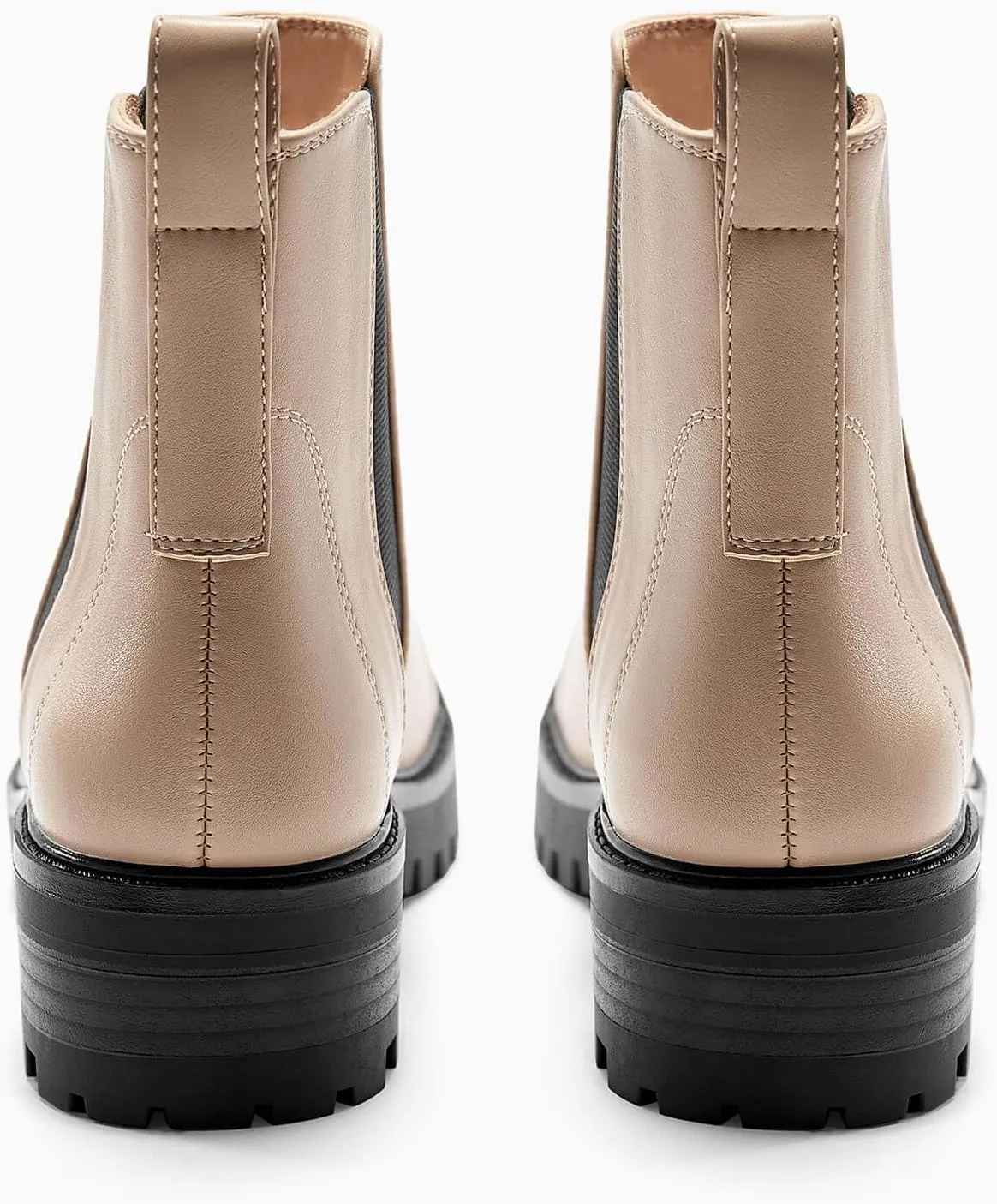 Coutgo Womens Chelsea Ankle Boots Lug Sole Low Stacked Heel Booties Winter Platform Shoes