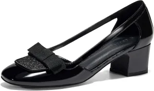 Coutgo Womens Chunky Low Heels Closed Square Toe Dress Shoes Cut Out Office Work Pump Shoes