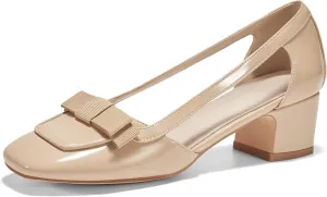 Coutgo Womens Chunky Low Heels Closed Square Toe Dress Shoes Cut Out Office Work Pump Shoes
