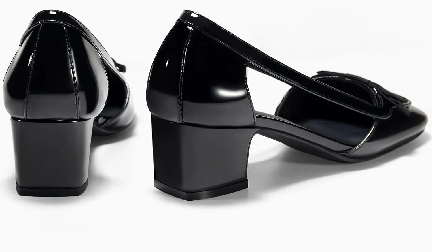 Coutgo Womens Chunky Low Heels Closed Square Toe Dress Shoes Cut Out Office Work Pump Shoes