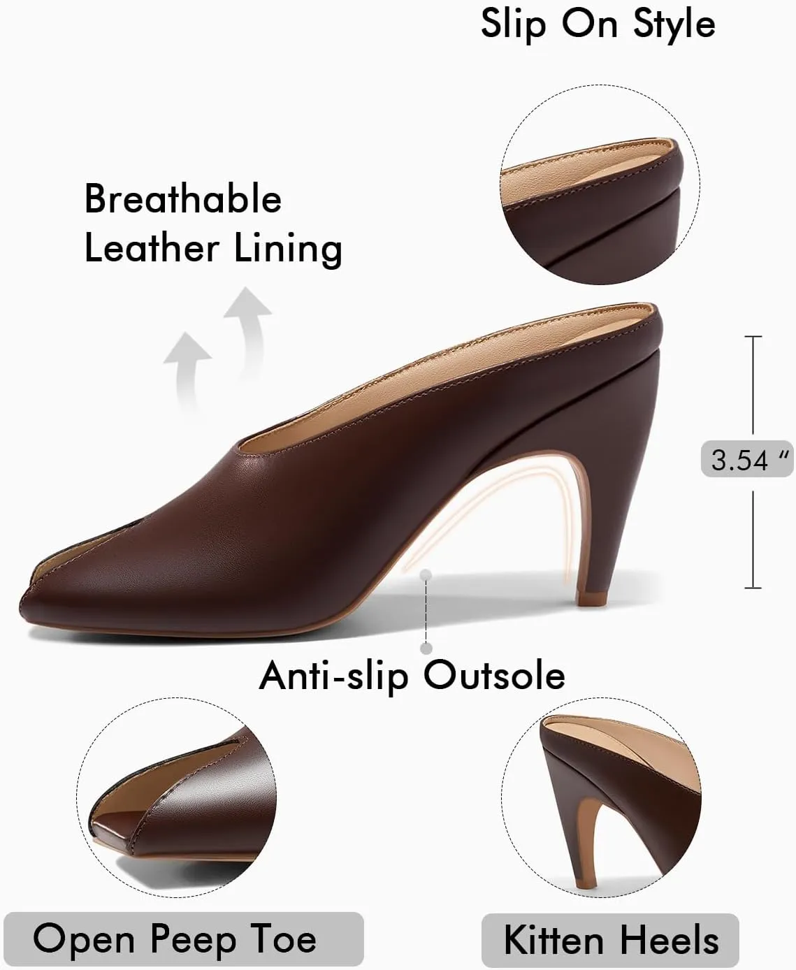 Coutgo Womens Kitten Heels Mules Open Peep Toe Slide Sandals Slip On Summer Dress Shoes