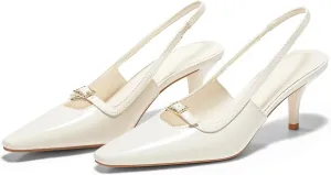 Coutgo Womens Kitten Heels Slingback Dress Shoes Buckle Office Work Pumps Shoes