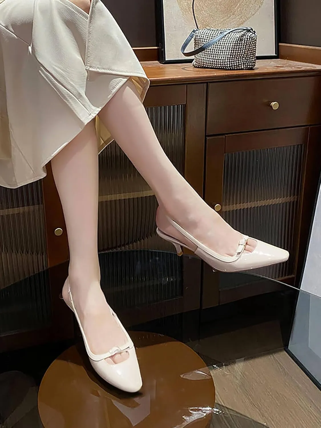 Coutgo Womens Kitten Heels Slingback Dress Shoes Buckle Office Work Pumps Shoes