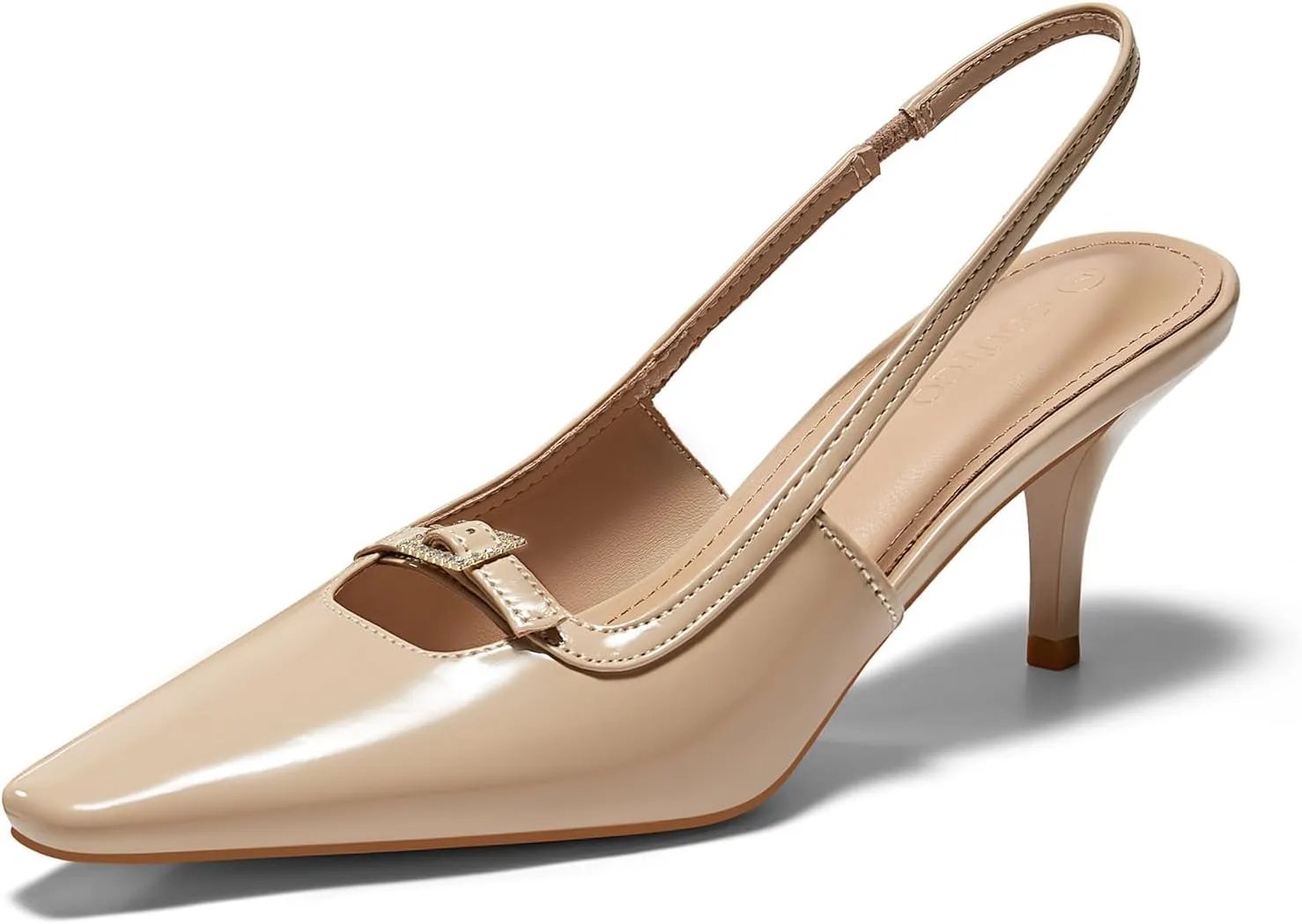 Coutgo Womens Kitten Heels Slingback Dress Shoes Buckle Office Work Pumps Shoes
