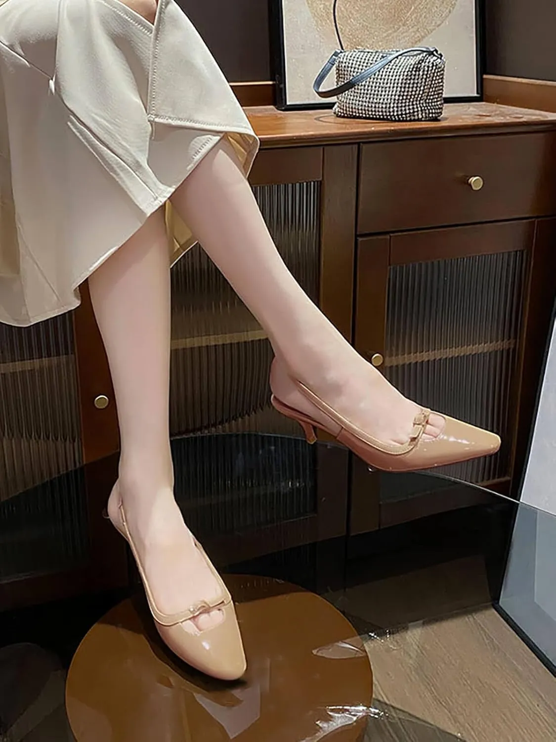 Coutgo Womens Kitten Heels Slingback Dress Shoes Buckle Office Work Pumps Shoes
