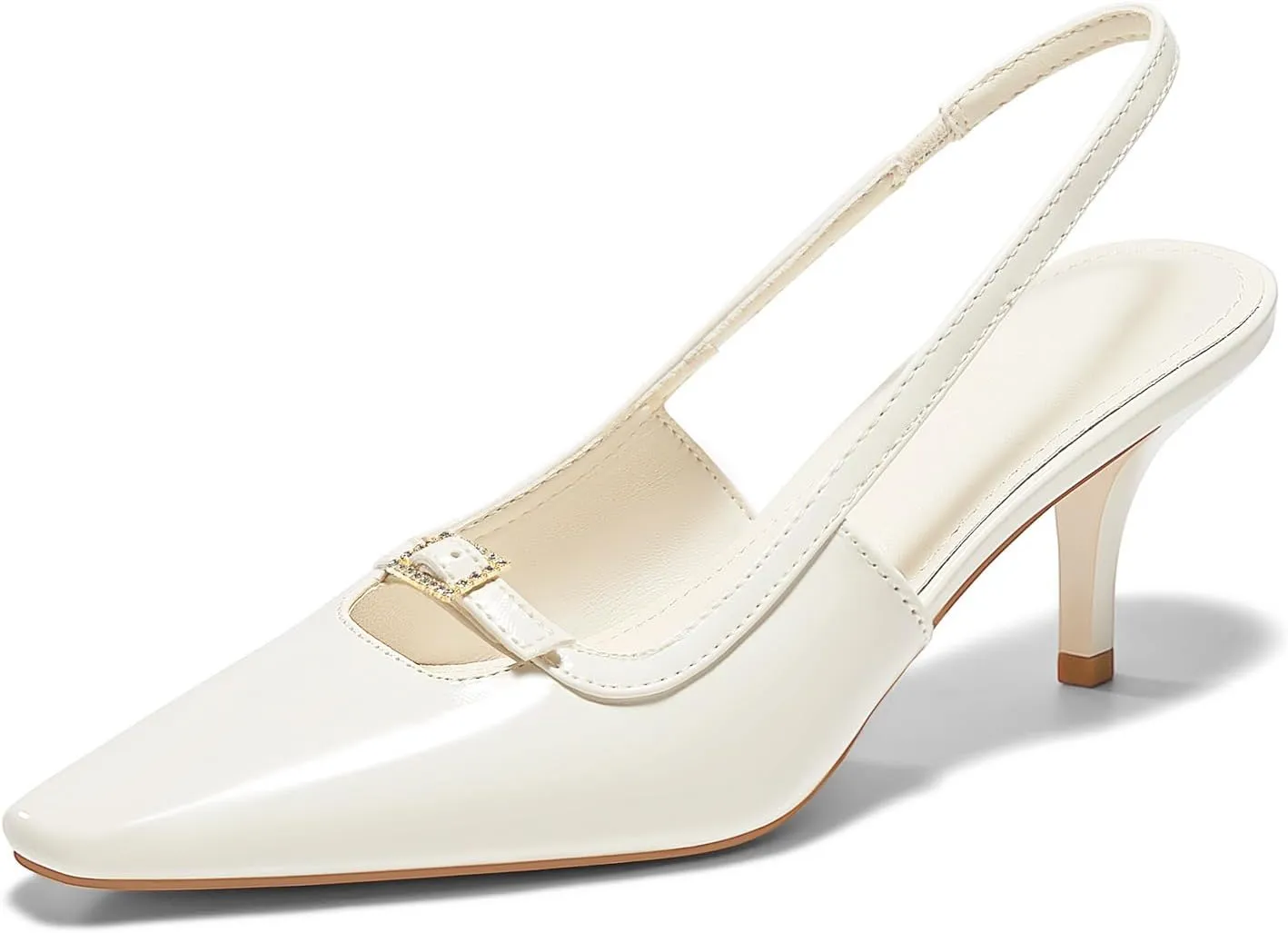 Coutgo Womens Kitten Heels Slingback Dress Shoes Buckle Office Work Pumps Shoes