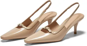 Coutgo Womens Kitten Heels Slingback Dress Shoes Buckle Office Work Pumps Shoes