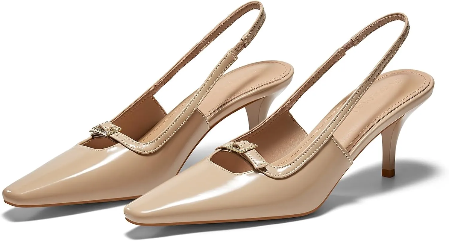 Coutgo Womens Kitten Heels Slingback Dress Shoes Buckle Office Work Pumps Shoes