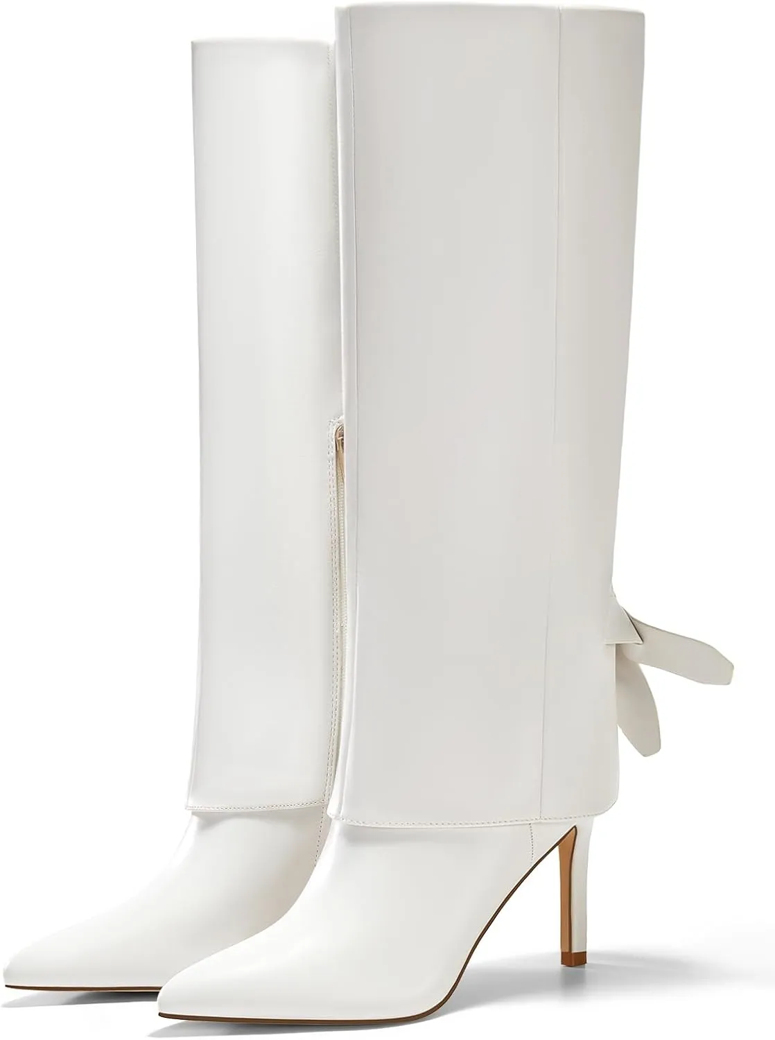 Coutgo Womens Knee High Boots Fold Over Pointed Toe Stiletto High Heel Boot Sexy Winter Tall Boots