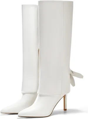 Coutgo Womens Knee High Boots Fold Over Pointed Toe Stiletto High Heel Boot Sexy Winter Tall Boots