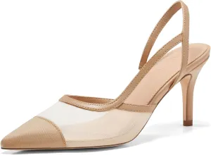 Coutgo Womens Mesh Slingback Heels Pointed Toe High Heels Pumps Slip On Party Dress Shoes