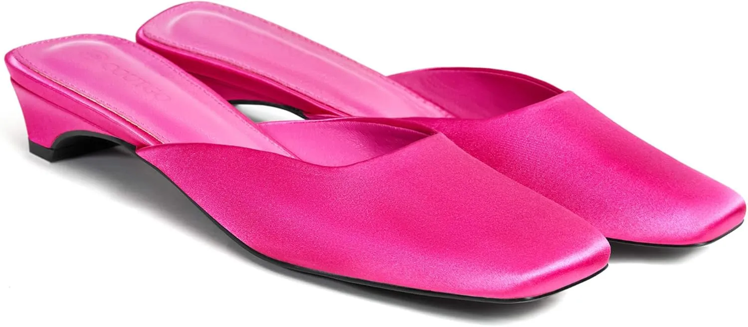 Coutgo Women's Mules Low Kitten Heel Closed Square Toe Slip On Backless Dress Shoes,Size Fits Large