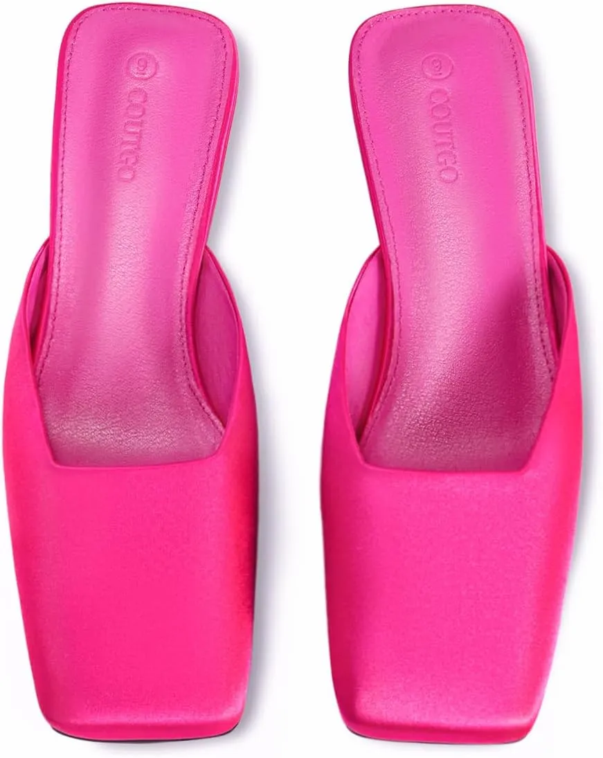 Coutgo Women's Mules Low Kitten Heel Closed Square Toe Slip On Backless Dress Shoes,Size Fits Large