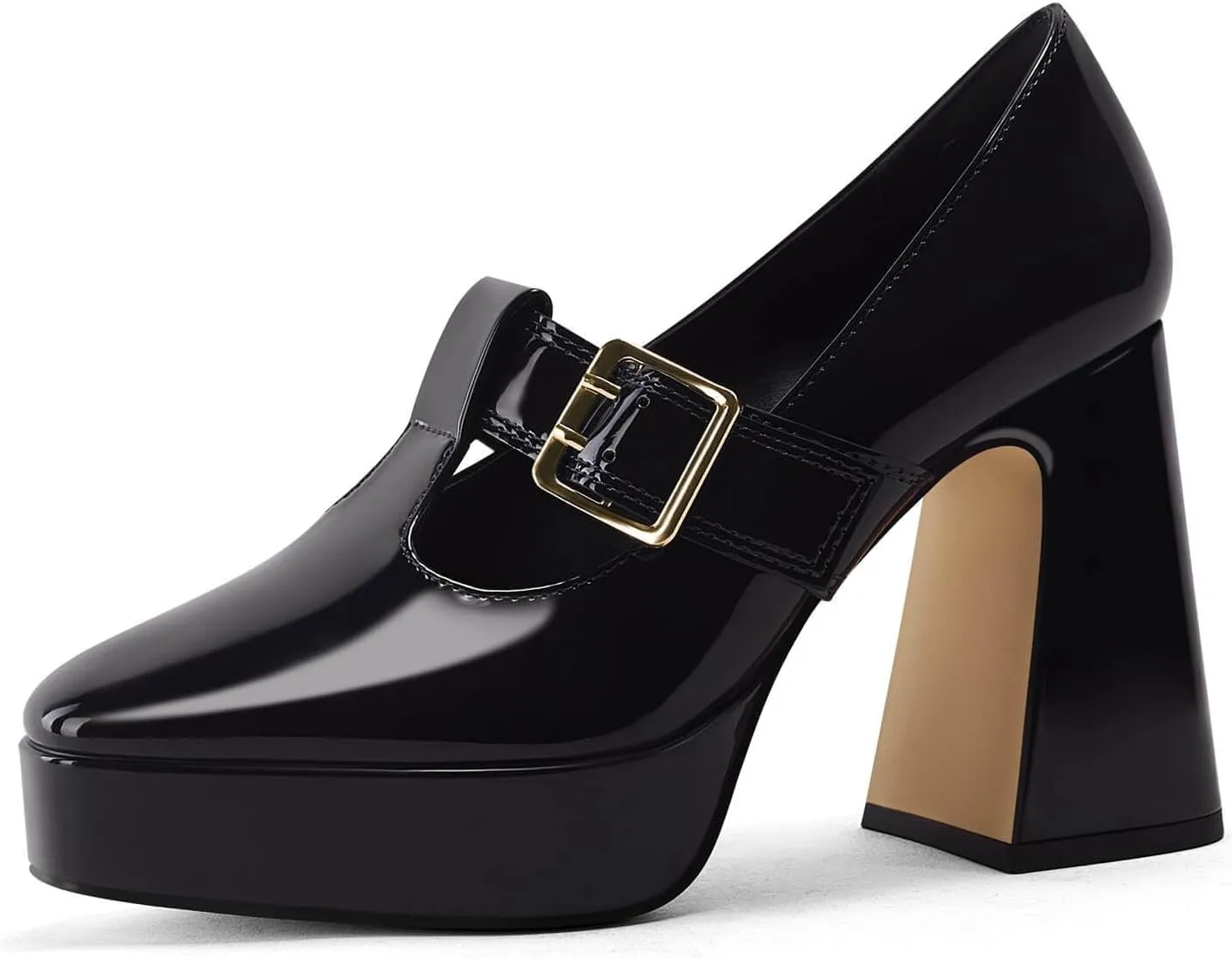 Coutgo Womens Platform Mary Jane Pumps T Strap Chunky High Heels Buckle Business Casual Dress Shoes