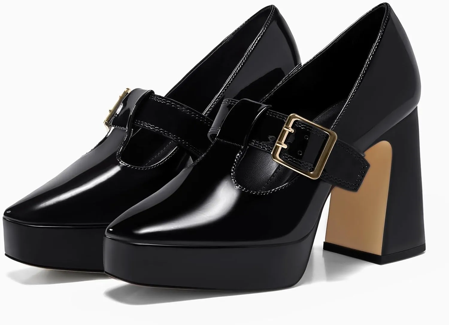 Coutgo Womens Platform Mary Jane Pumps T Strap Chunky High Heels Buckle Business Casual Dress Shoes