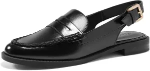 Coutgo Women's Slingback Loafers Comfortable Pointed Toe Chunky Low Heel Adjustable Buckle Strap Flat Shoes