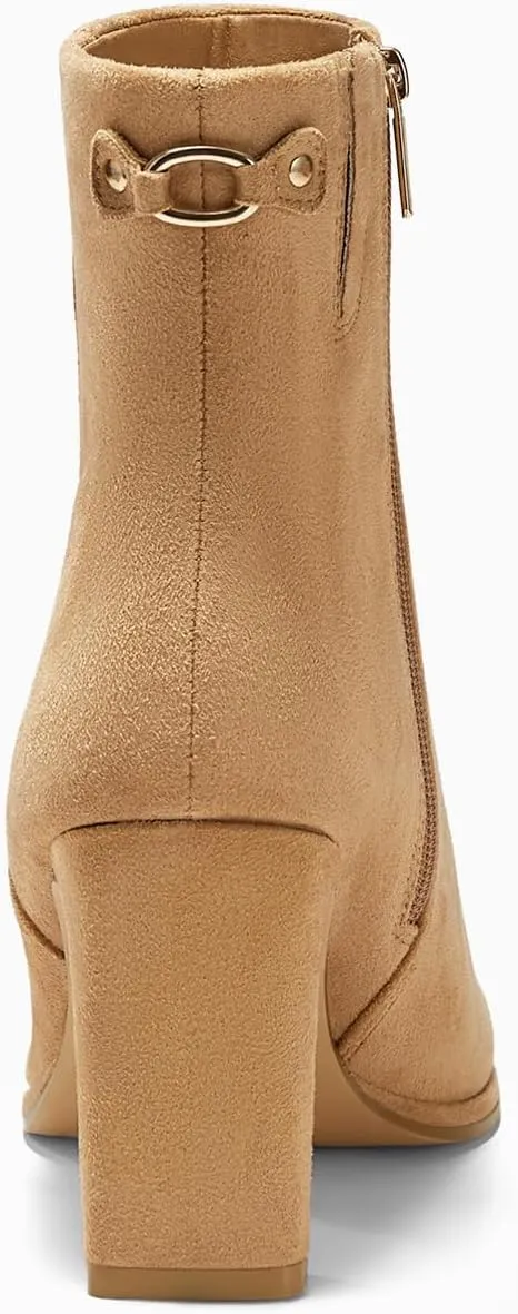 Coutgo Women's Square Toe Ankle Boots Chunky Block Heel Side Zipper Booties Faux Suede Winter Shoes