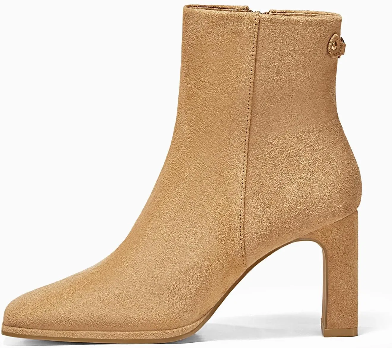 Coutgo Women's Square Toe Ankle Boots Chunky Block Heel Side Zipper Booties Faux Suede Winter Shoes