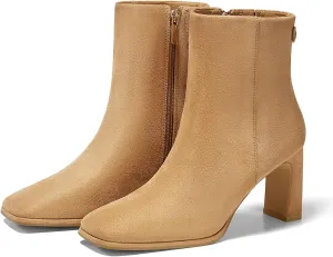 Coutgo Women's Square Toe Ankle Boots Chunky Block Heel Side Zipper Booties Faux Suede Winter Shoes