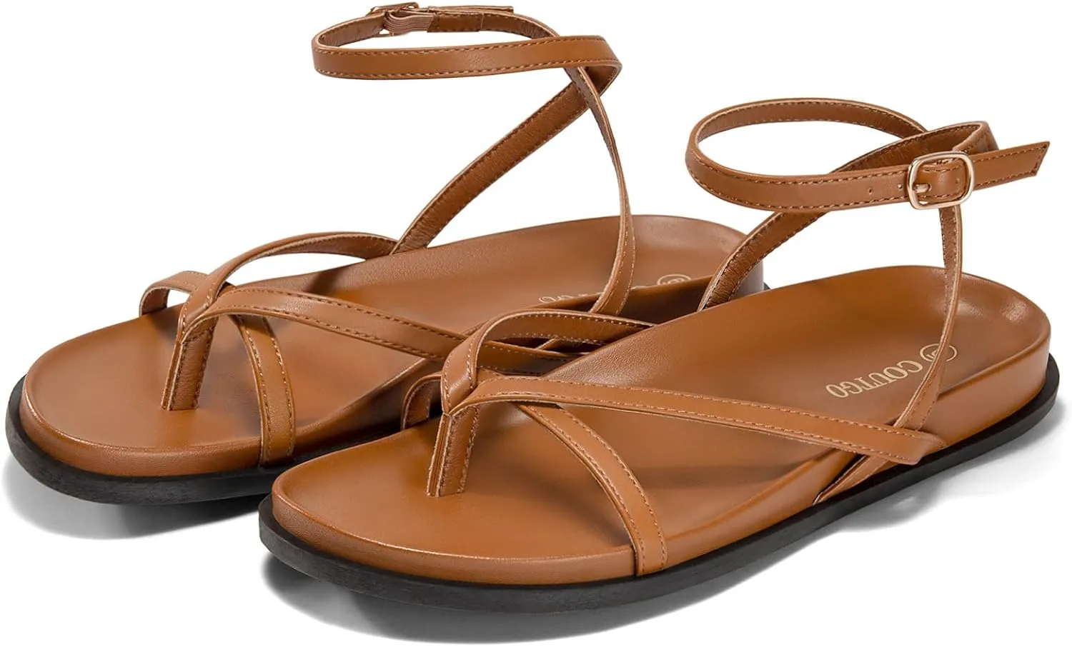 Coutgo Womens Strappy Flat Sandals Comfortable Flip Flop Footbed Sandals Ankle Strap Summer Beach Shoes