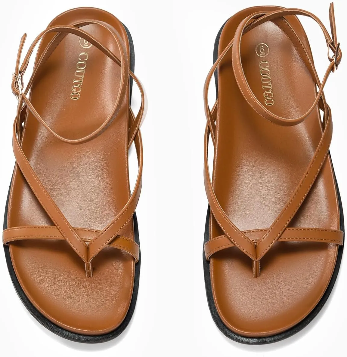 Coutgo Womens Strappy Flat Sandals Comfortable Flip Flop Footbed Sandals Ankle Strap Summer Beach Shoes