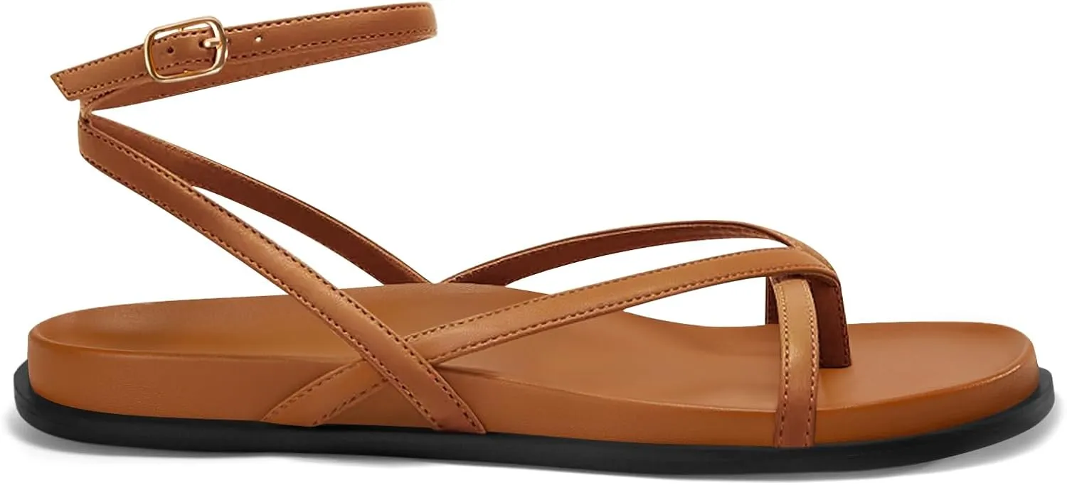 Coutgo Womens Strappy Flat Sandals Comfortable Flip Flop Footbed Sandals Ankle Strap Summer Beach Shoes
