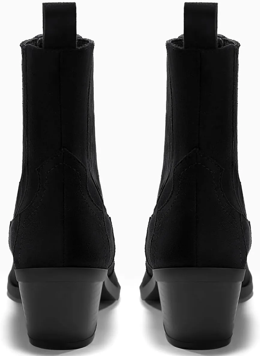 Coutgo Womens Western Pointed Toe Ankle Booties Chunky Stacked Heel Chelsea Boots Cowboy Elastic Winter Boots