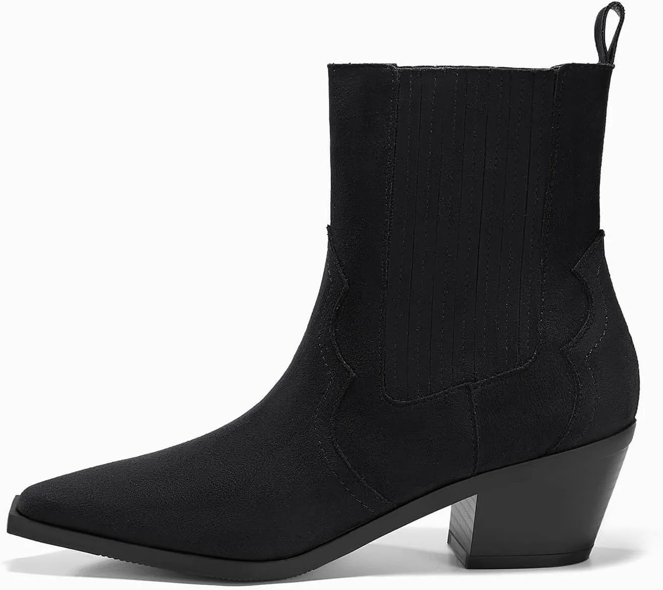 Coutgo Womens Western Pointed Toe Ankle Booties Chunky Stacked Heel Chelsea Boots Cowboy Elastic Winter Boots