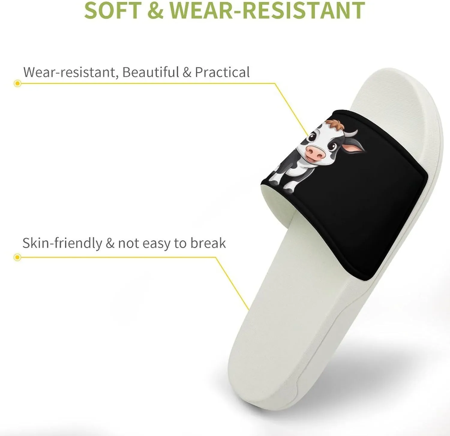 Cow Open Toe Slippers for Women And Men Non Slip Shower Slippers Home Slippers