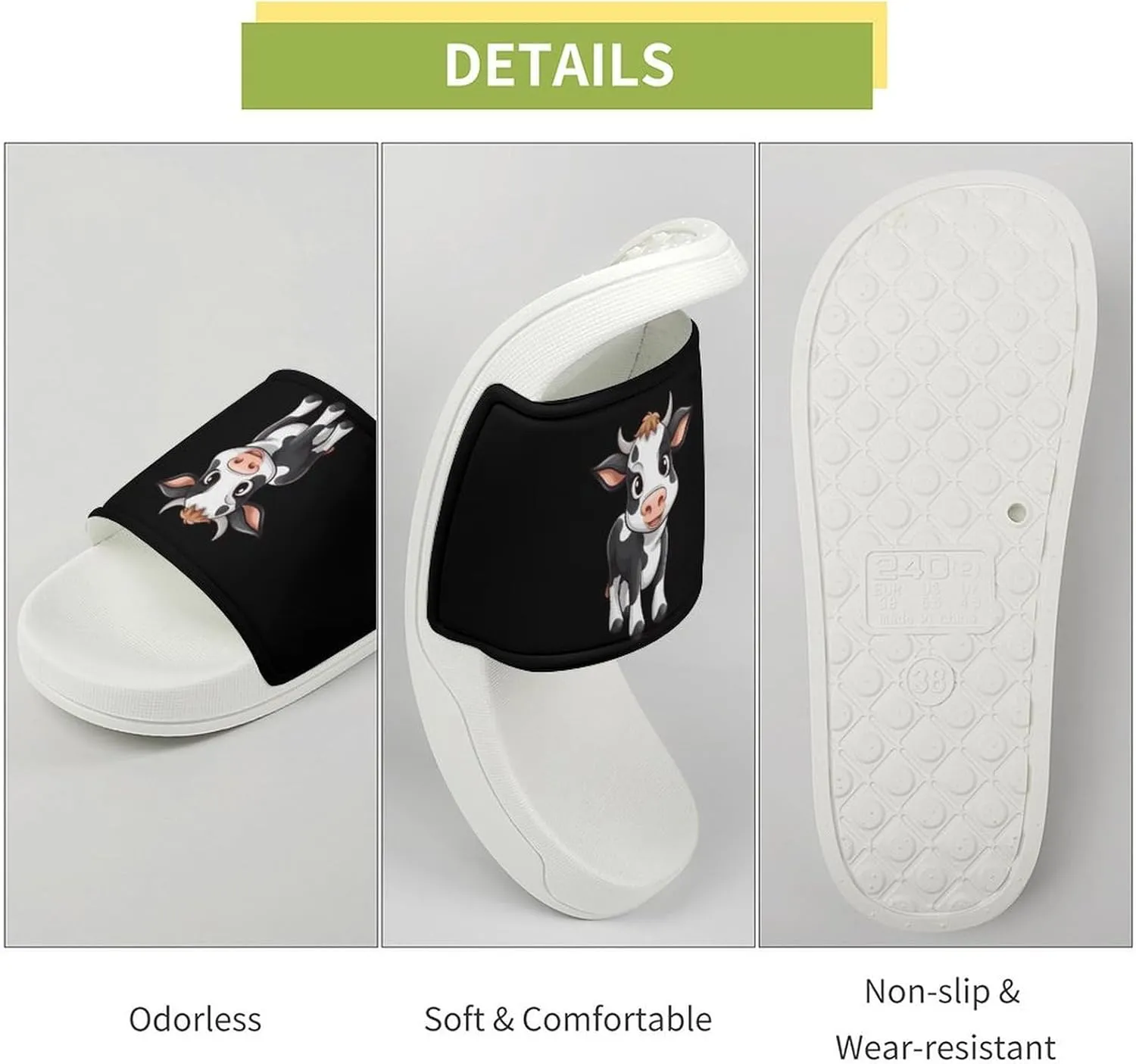 Cow Open Toe Slippers for Women And Men Non Slip Shower Slippers Home Slippers