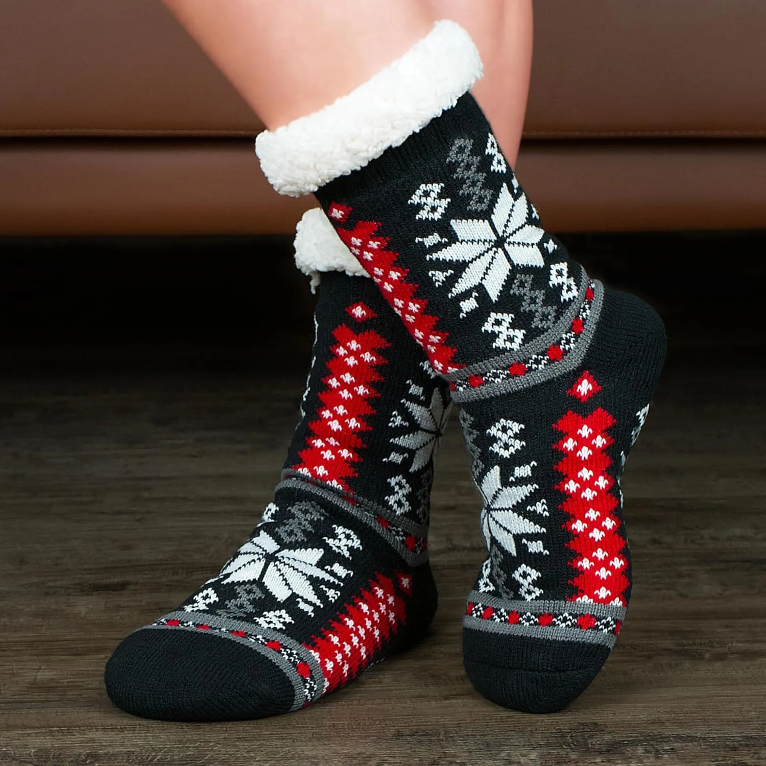 Cozylook Women's Fuzzy Slipper Socks with Non-Slip Grippers, Cozy Fluffy Sherpa Lined, Cute Christmas Gifts