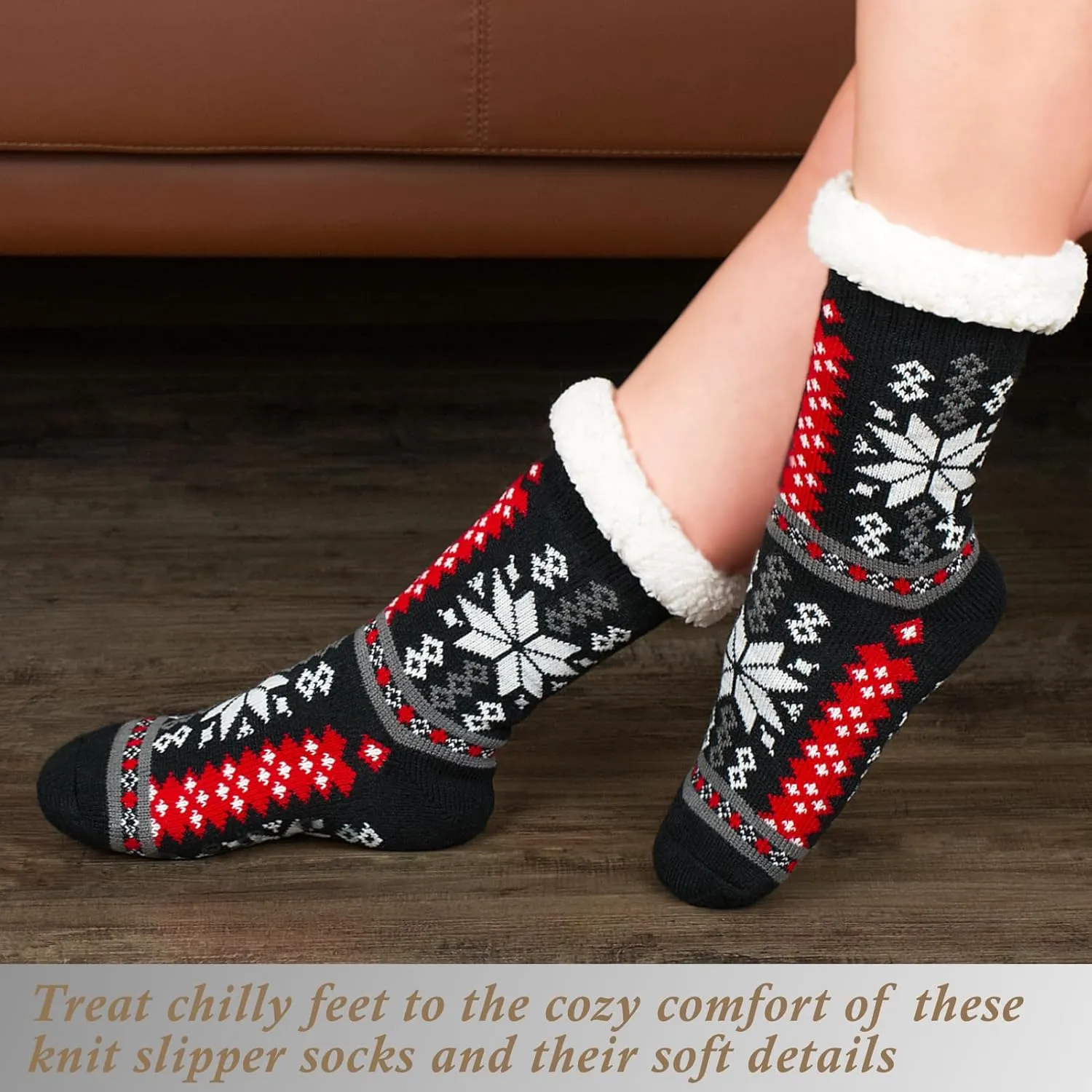 Cozylook Women's Fuzzy Slipper Socks with Non-Slip Grippers, Cozy Fluffy Sherpa Lined, Cute Christmas Gifts