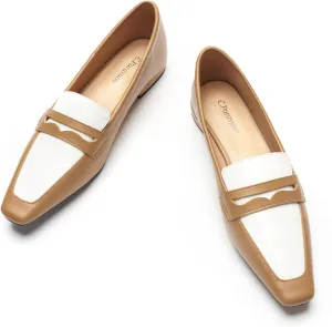 C.Paravano Penny Loafers for Women Formal Dress Square Toe Flats Slip on Loafer Shoes Comfort Loafer for Business Casual Wear