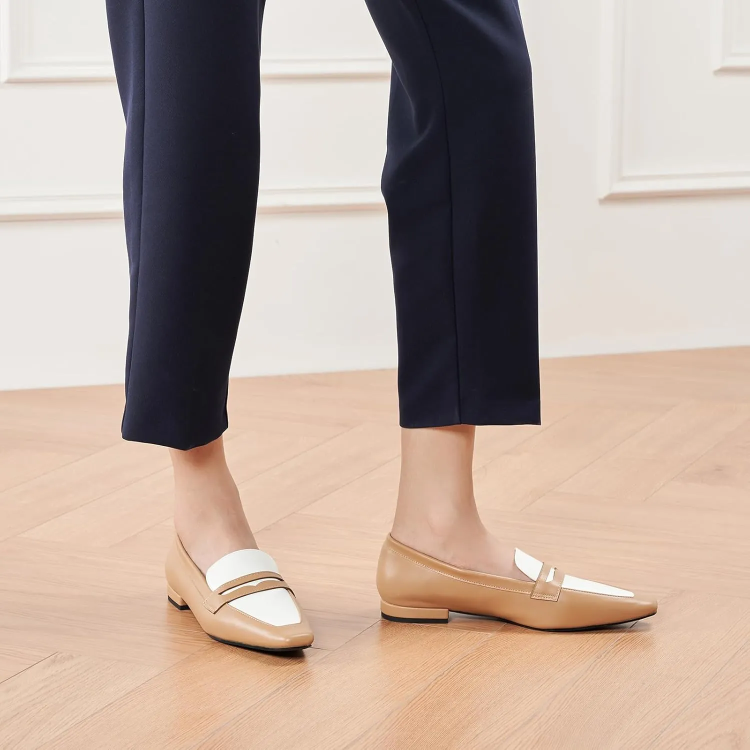 C.Paravano Penny Loafers for Women Formal Dress Square Toe Flats Slip on Loafer Shoes Comfort Loafer for Business Casual Wear