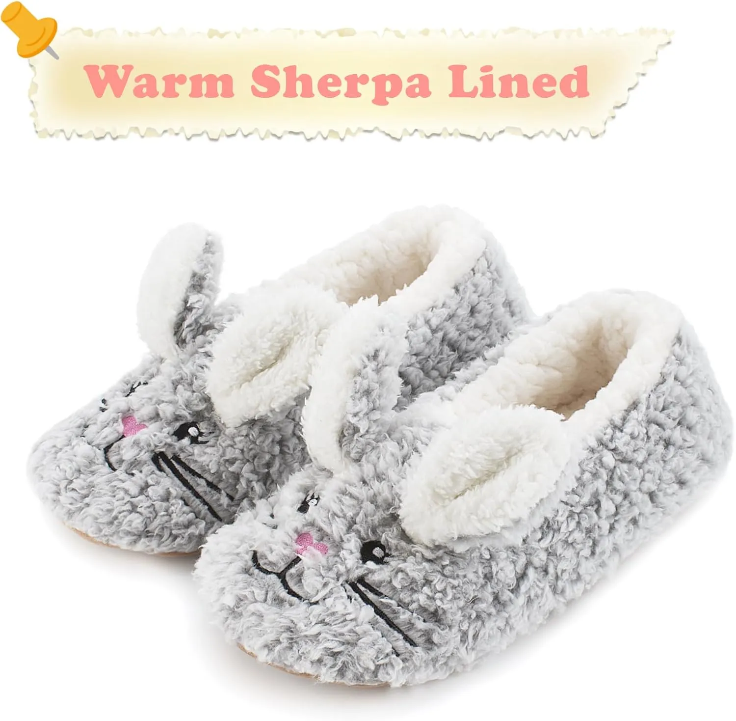 Cute Animal House Slippers, Warm Fuzzy Slipper Socks with Grippers Non Slip, Cozy Funny Gifts