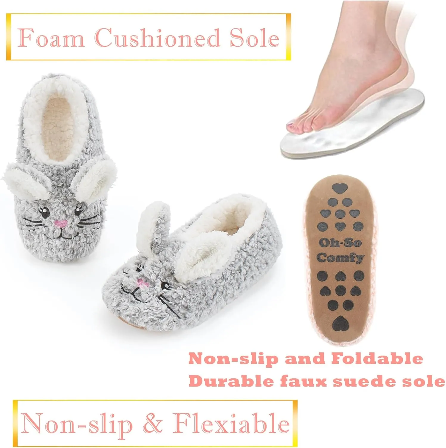 Cute Animal House Slippers, Warm Fuzzy Slipper Socks with Grippers Non Slip, Cozy Funny Gifts