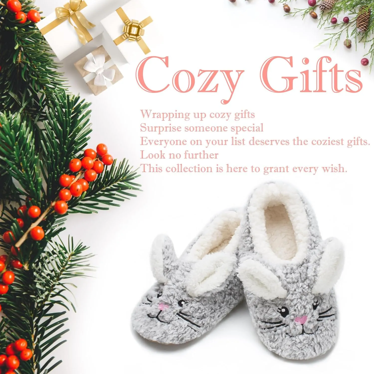 Cute Animal House Slippers, Warm Fuzzy Slipper Socks with Grippers Non Slip, Cozy Funny Gifts