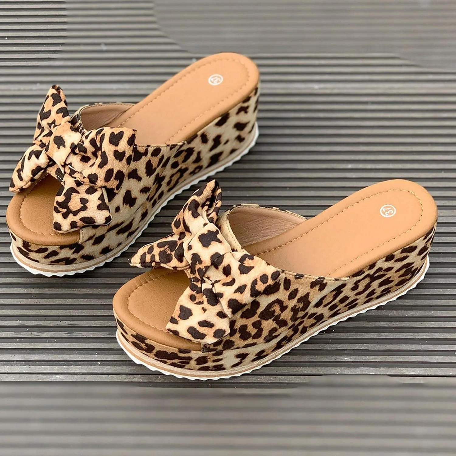 Cute Slippers for Women Summer High Heeled Bow-Knot Platform Wedge Flip-Flops Trendy Espadrilles Wedge Sandals Vacation Comfy Slip On Cork Foot Shoes