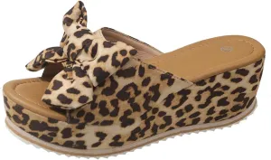 Cute Slippers for Women Summer High Heeled Bow-Knot Platform Wedge Flip-Flops Trendy Espadrilles Wedge Sandals Vacation Comfy Slip On Cork Foot Shoes