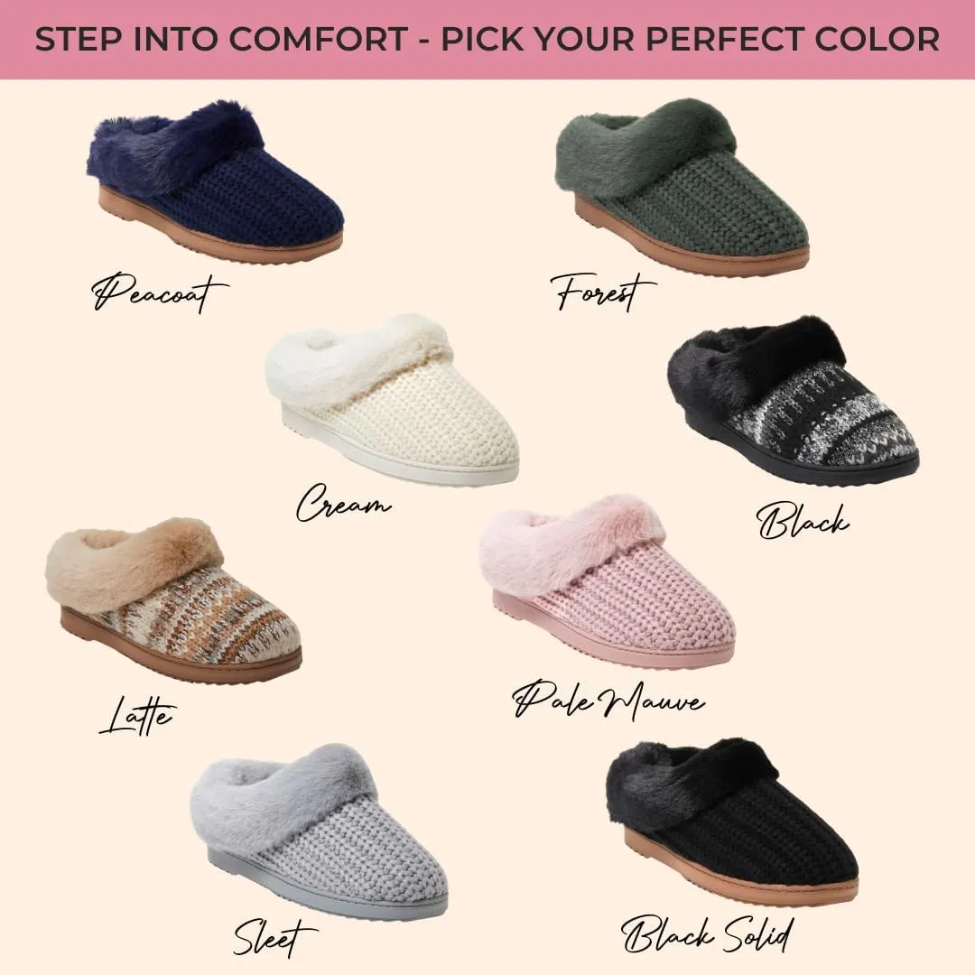 Dearfoams Gifts for Women, Mom, Sister, Wife - Fuzzy Fluffy Memory Foam Slipper - Hannah Knit Clog House Shoe House Slipper