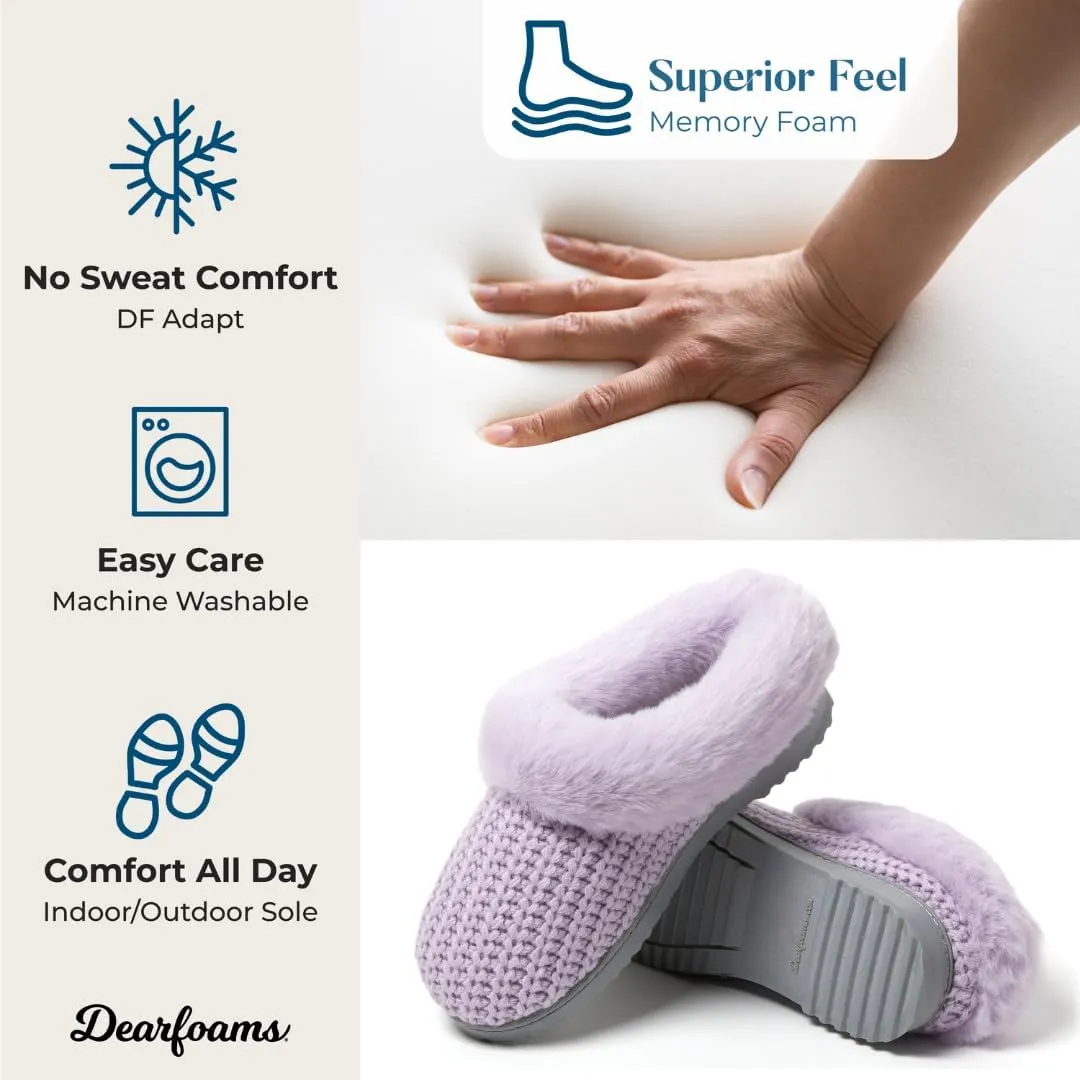 Dearfoams Gifts for Women, Mom, Sister, Wife - Fuzzy Fluffy Memory Foam Slipper - Hannah Knit Clog House Shoe House Slipper
