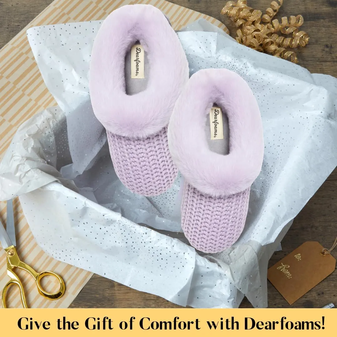 Dearfoams Gifts for Women, Mom, Sister, Wife - Fuzzy Fluffy Memory Foam Slipper - Hannah Knit Clog House Shoe House Slipper